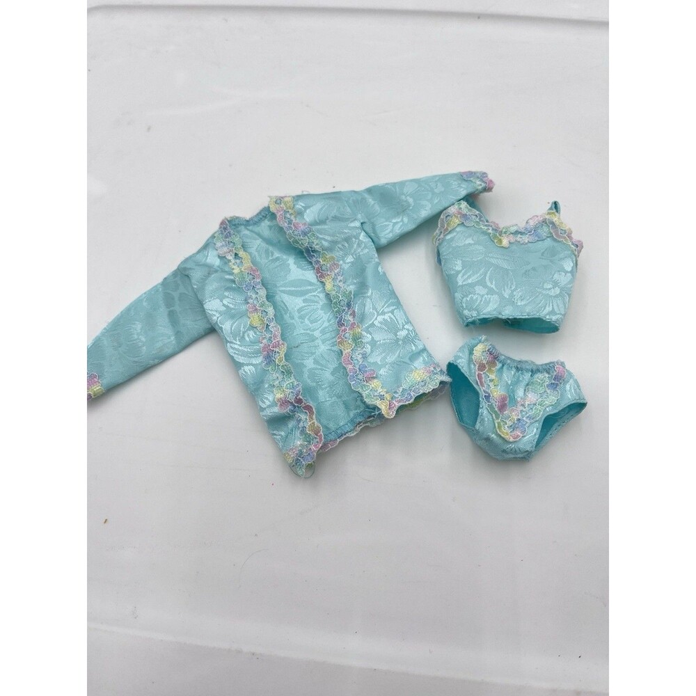 Barbie Fancy Frills Teal Robe/ Panties And Top/Nightwear Lingerie